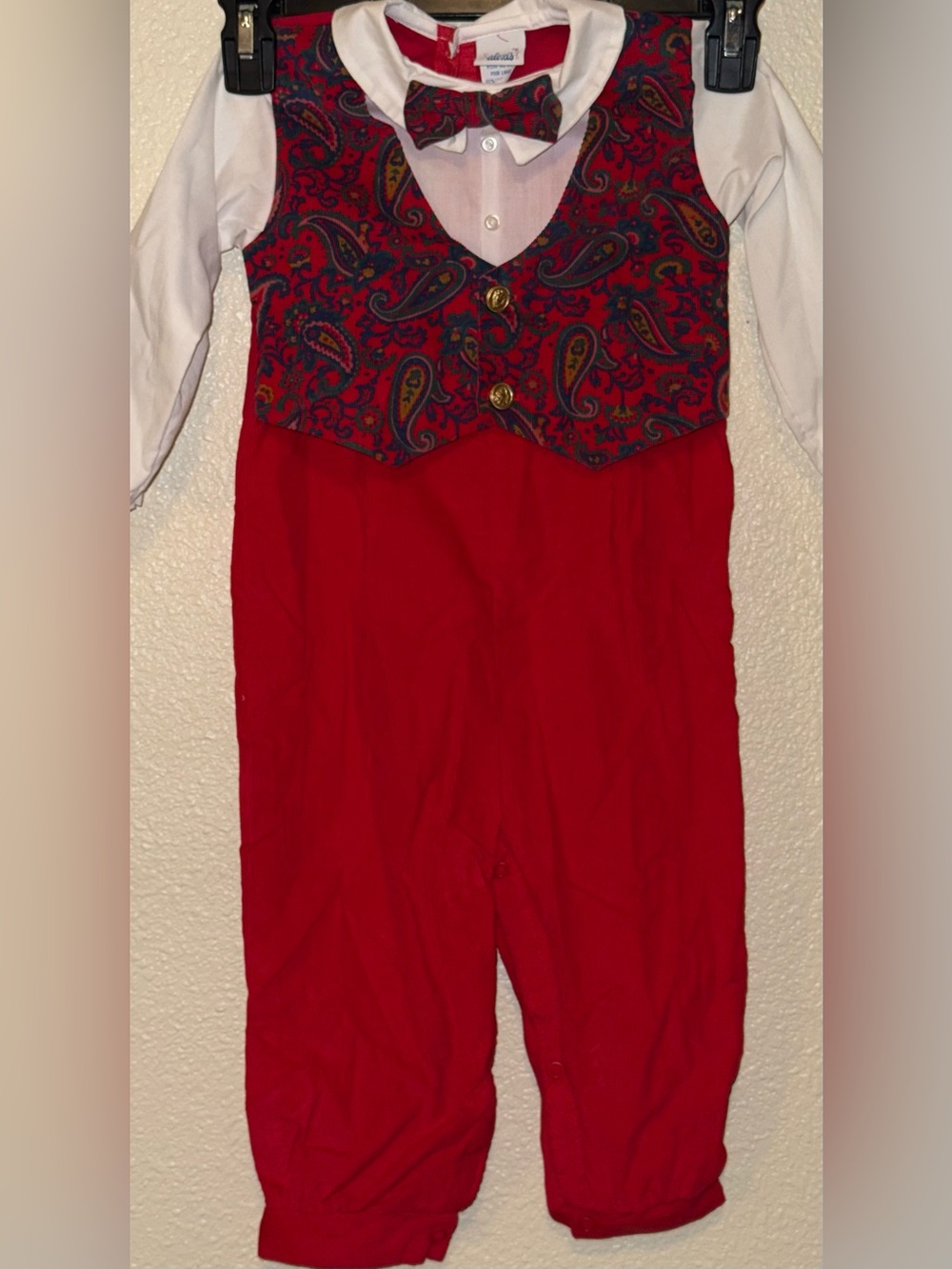 Vintage Alexis Red Romper White Collar 100% Cotton Made in USA Size 2T